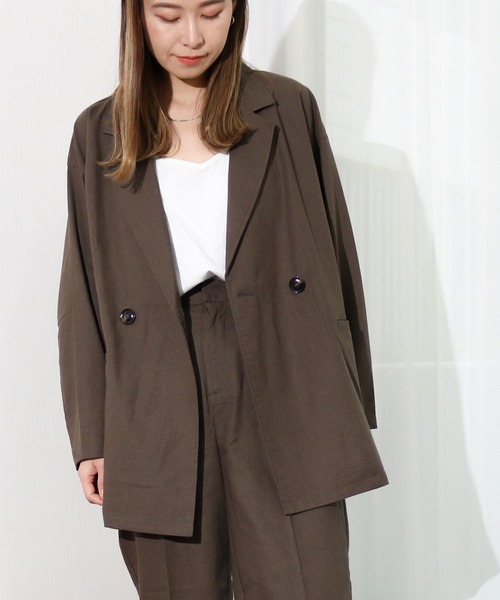 Per sist ence（パーシエンス）の「Per sist ence/パーシエンス　リネンライク ダブルジャケット（テーラードジャケット・レディース・ベージュ/ブラウン/アイボリー・FREE）」の13枚目の写真