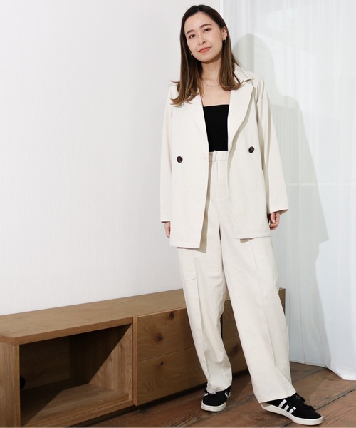 Per sist ence（パーシエンス）の「Per sist ence/パーシエンス　リネンライク ダブルジャケット（テーラードジャケット・レディース・ベージュ/ブラウン/アイボリー・FREE）」の4枚目の写真