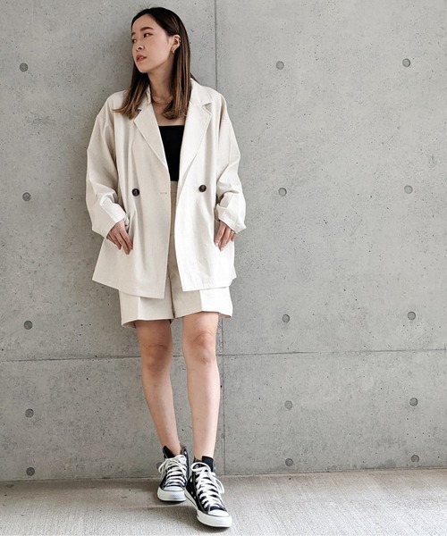 Per sist ence（パーシエンス）の「Per sist ence/パーシエンス　リネンライク ダブルジャケット（テーラードジャケット・レディース・ベージュ/ブラウン/アイボリー・FREE）」の11枚目の写真