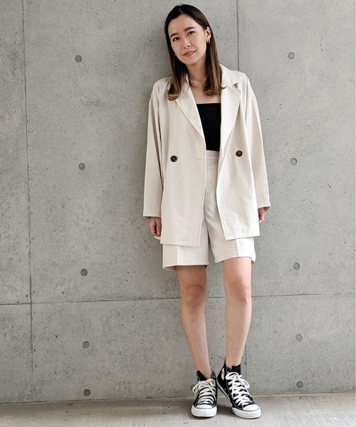 Per sist ence（パーシエンス）の「Per sist ence/パーシエンス　リネンライク ダブルジャケット（テーラードジャケット・レディース・ベージュ/ブラウン/アイボリー・FREE）」の10枚目の写真