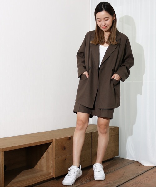 Per sist ence（パーシエンス）の「Per sist ence/パーシエンス　リネンライク ダブルジャケット（テーラードジャケット・レディース・ベージュ/ブラウン/アイボリー・FREE）」の17枚目の写真