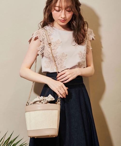 NOELA（ノエラ）の「パールハンドルコンビバッグ（かごバッグ・レディース・ピンク/ベージュ/ブラウン・FREE）」の3枚目の写真