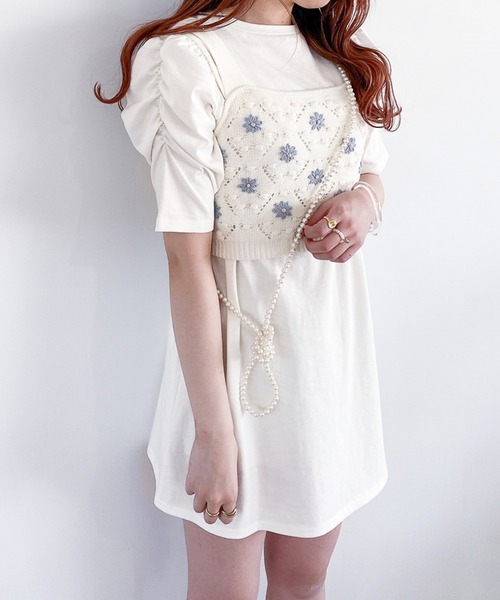 Heather（ヘザー）の「シシュウビスチェ&カットソーＳＥＴ 949614（Tシャツ/カットソー・レディース・ホワイト系/ブラウン系・FREE）」の2枚目の写真