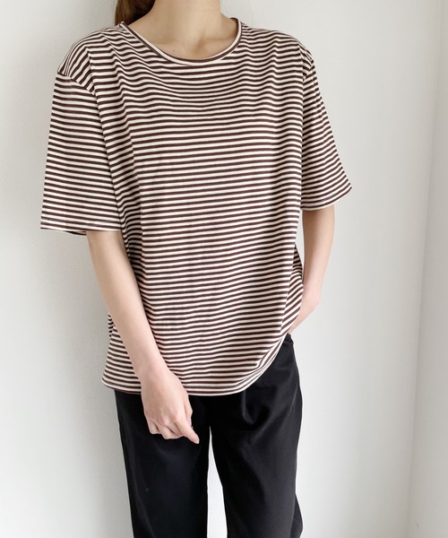 Alite cloth（アリーテクロス）の「ボートネックボーダーカットソーブラウス（Tシャツ/カットソー・レディース・ベージュ/レッド/カーキ・FREE）」の5枚目の写真