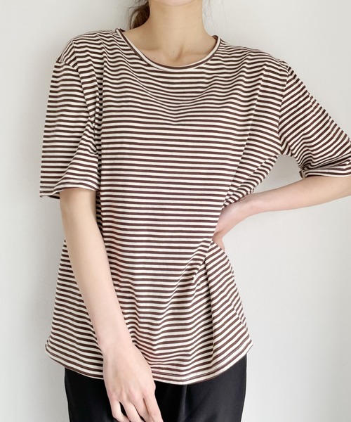 Alite cloth（アリーテクロス）の「ボートネックボーダーカットソーブラウス（Tシャツ/カットソー・レディース・ベージュ/レッド/カーキ・FREE）」の6枚目の写真