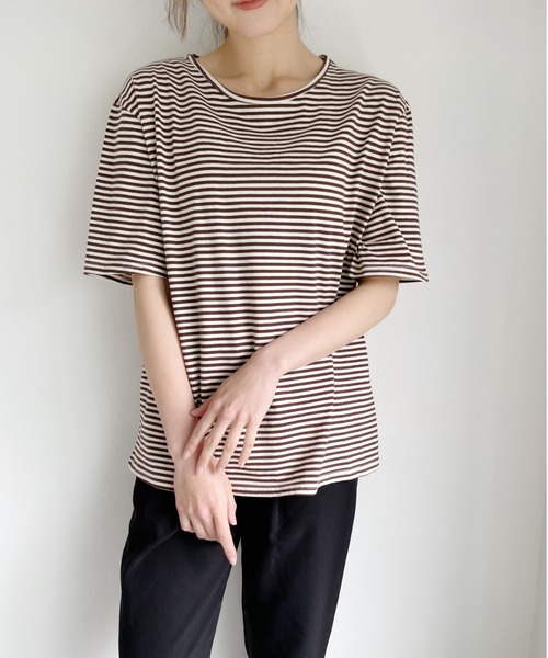 Alite cloth（アリーテクロス）の「ボートネックボーダーカットソーブラウス（Tシャツ/カットソー・レディース・ベージュ/レッド/カーキ・FREE）」の7枚目の写真