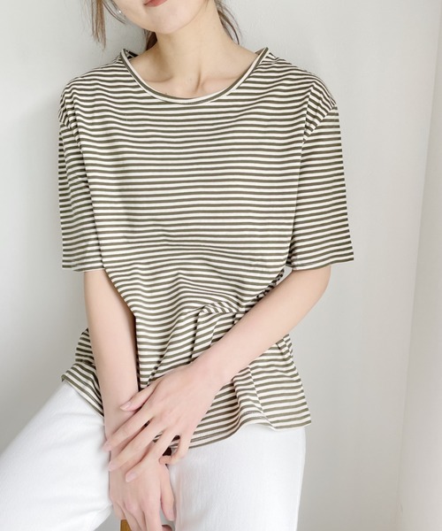 Alite cloth（アリーテクロス）の「ボートネックボーダーカットソーブラウス（Tシャツ/カットソー・レディース・ベージュ/レッド/カーキ・FREE）」の10枚目の写真