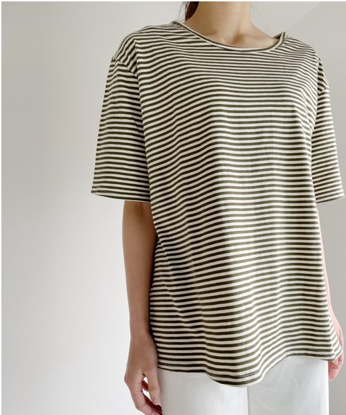 Alite cloth（アリーテクロス）の「ボートネックボーダーカットソーブラウス（Tシャツ/カットソー・レディース・ベージュ/レッド/カーキ・FREE）」の11枚目の写真