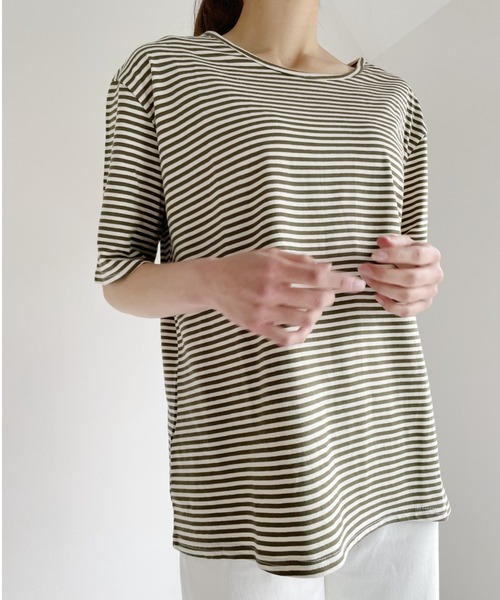 Alite cloth（アリーテクロス）の「ボートネックボーダーカットソーブラウス（Tシャツ/カットソー・レディース・ベージュ/レッド/カーキ・FREE）」の12枚目の写真