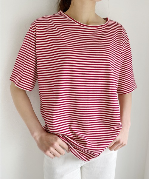 Alite cloth（アリーテクロス）の「ボートネックボーダーカットソーブラウス（Tシャツ/カットソー・レディース・ベージュ/レッド/カーキ・FREE）」の13枚目の写真
