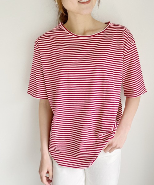 Alite cloth（アリーテクロス）の「ボートネックボーダーカットソーブラウス（Tシャツ/カットソー・レディース・ベージュ/レッド/カーキ・FREE）」の14枚目の写真