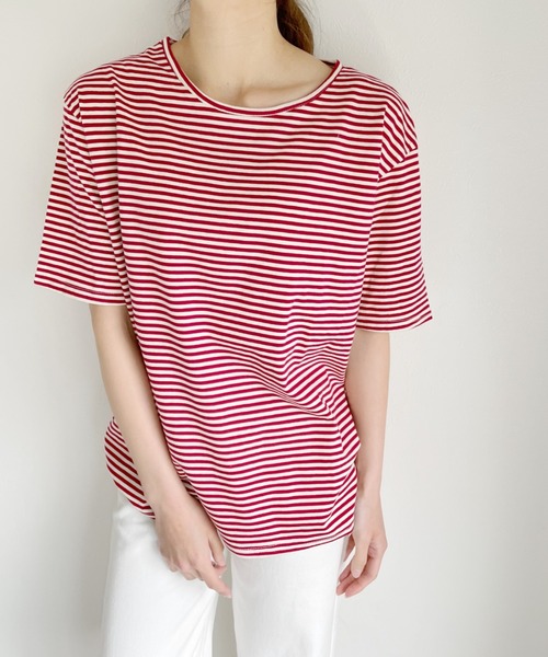 Alite cloth（アリーテクロス）の「ボートネックボーダーカットソーブラウス（Tシャツ/カットソー・レディース・ベージュ/レッド/カーキ・FREE）」の15枚目の写真