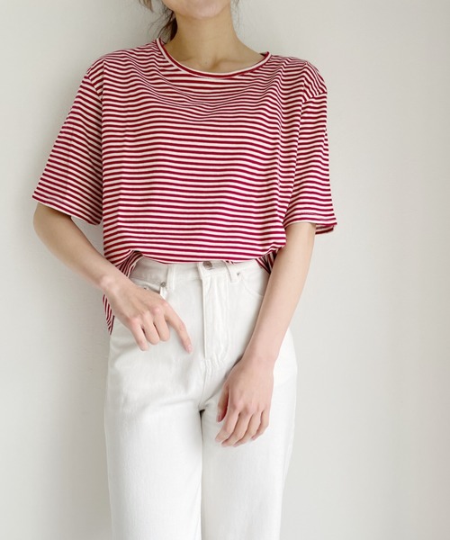 Alite cloth（アリーテクロス）の「ボートネックボーダーカットソーブラウス（Tシャツ/カットソー・レディース・ベージュ/レッド/カーキ・FREE）」の16枚目の写真