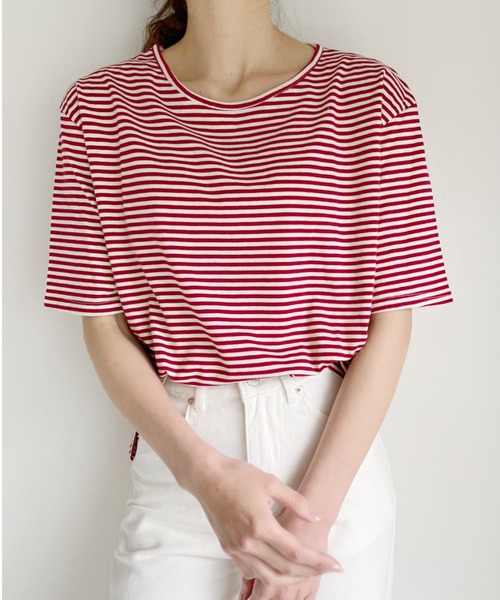 Alite cloth（アリーテクロス）の「ボートネックボーダーカットソーブラウス（Tシャツ/カットソー・レディース・ベージュ/レッド/カーキ・FREE）」の18枚目の写真