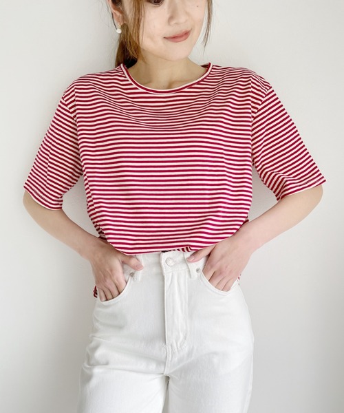 Alite cloth（アリーテクロス）の「ボートネックボーダーカットソーブラウス（Tシャツ/カットソー・レディース・ベージュ/レッド/カーキ・FREE）」の19枚目の写真