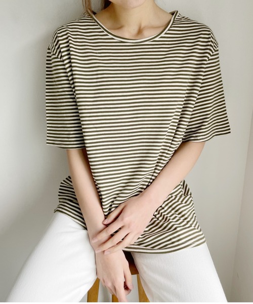 Alite cloth（アリーテクロス）の「ボートネックボーダーカットソーブラウス（Tシャツ/カットソー・レディース・ベージュ/レッド/カーキ・FREE）」の20枚目の写真