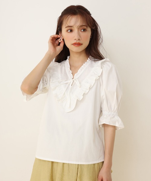 one after another NICE CLAUP（ワンアフターアナザーナイスクラップ）の「【ZOZOTOWN限定】Vネックコットンフリルブラウス（シャツ/ブラウス・レディース・オフホワイト/ブラック系その他/ピンクベージュ・FREE）」の17枚目の写真