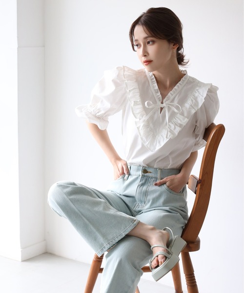 【dreamy collection】 フリルブラウス NICE CLAUP Dreamy collection】オーガンジーフリルブラウス | one after