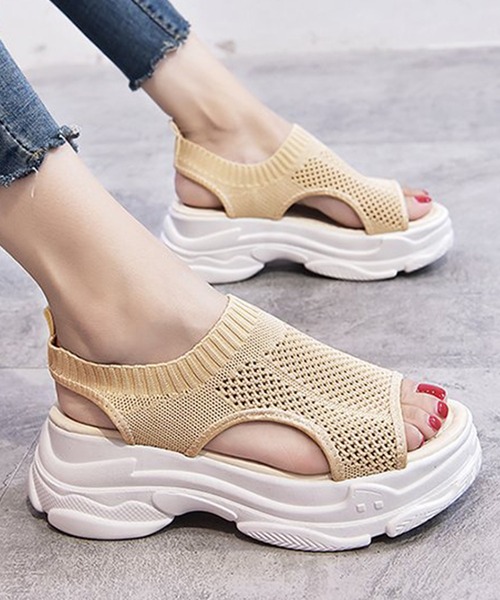 TeddyShop(テディショップ)の「プルストラップ厚底スポーツメッシュサンダル(サンダル・レディース・ホワイト/ベージュ/ブラック/ライトグレー/ネイビー・22.5cm/24.5cm/23.0cm/24.0cm/23.5cm/25.0cm)」の1枚目の写真