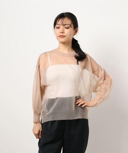 STYLEBLOCK(スタイルブロック)の「シアーラメニットボリュームスリーブプルオーバー(ニット/セーター・レディース・ミント/ライトブルー/ブラック/ベージュ・M)」の7枚目の写真