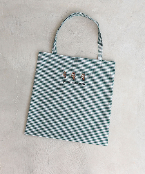 PAR ICI（パーリッシィ）の「【WEB別注】走る犬刺繍 ギンガムトートバッグ（トートバッグ・レディース・ブラック/ネイビー/ブラウン/グリーン・FREE）」の20枚目の写真