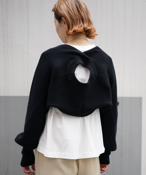 DROIT BELLO（ドロイトベロ）の「DROIT BELLO（ドロイトベロ）3wayニットカーディガン（カーディガン/ボレロ・レディース・ブラック/オリーブ・FREE）」の2枚目の写真