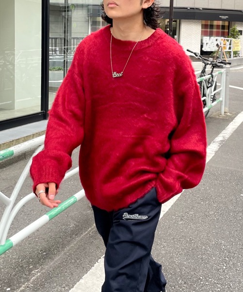 WHO'S WHO gallery（フーズフーギャラリー）の「【KOOKY'N/クーキー】アルパカ混モヘアライククルーニット（ニット/セーター・メンズ・ブラック/グレー/サックスブルー/グリーン/マスタード/バーガンディー・FREE）」の6枚目の写真