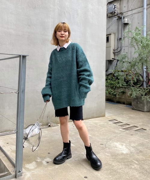 WHO'S WHO gallery（フーズフーギャラリー）の「【KOOKY'N/クーキー】アルパカ混モヘアライククルーニット（ニット/セーター・メンズ・ブラック/グレー/サックスブルー/グリーン/マスタード/バーガンディー・FREE）」の10枚目の写真