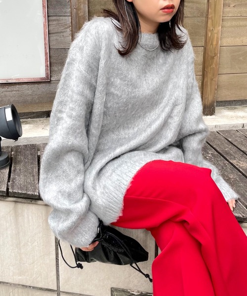 WHO'S WHO gallery（フーズフーギャラリー）の「【KOOKY'N/クーキー】アルパカ混モヘアライククルーニット（ニット/セーター・メンズ・ブラック/グレー/サックスブルー/グリーン/マスタード/バーガンディー・FREE）」の16枚目の写真