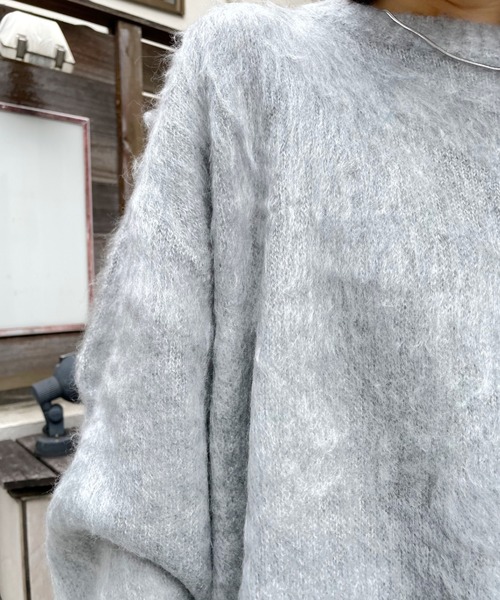 WHO'S WHO gallery（フーズフーギャラリー）の「【KOOKY'N/クーキー】アルパカ混モヘアライククルーニット（ニット/セーター・メンズ・ブラック/グレー/サックスブルー/グリーン/マスタード/バーガンディー・FREE）」の18枚目の写真