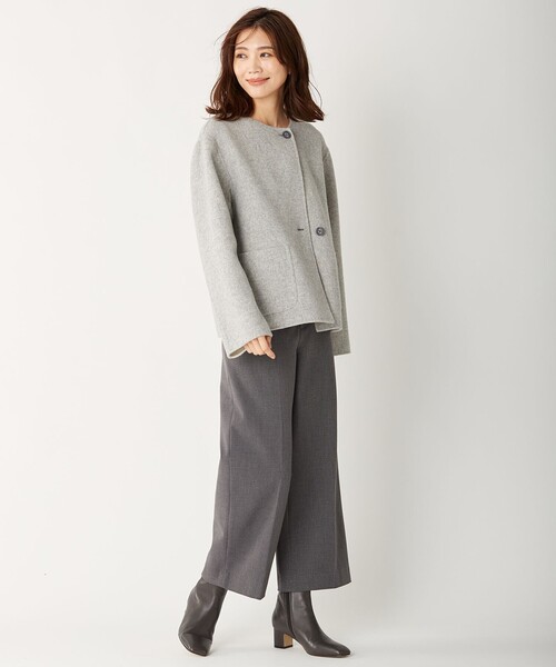 J.PRESS Ladies(J.プレス レディス)の「【WEB限定カラーあり】【洗える】NEWESTバックピーチチェック ワイドパンツ(その他パンツ・レディース・グレー系3/ブラウン系3・XS/S/XXS)」の4枚目の写真