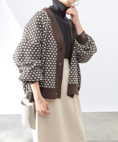 COLONY 2139（コロニートゥーワンスリーナイン）の「【TV媒体紹介商品】バイカラージャガード柄ニットカーディガン（カーディガン/ボレロ・レディース・ブラック/アイボリー/ブラウン・LARGE/MEDIUM）」の3枚目の写真