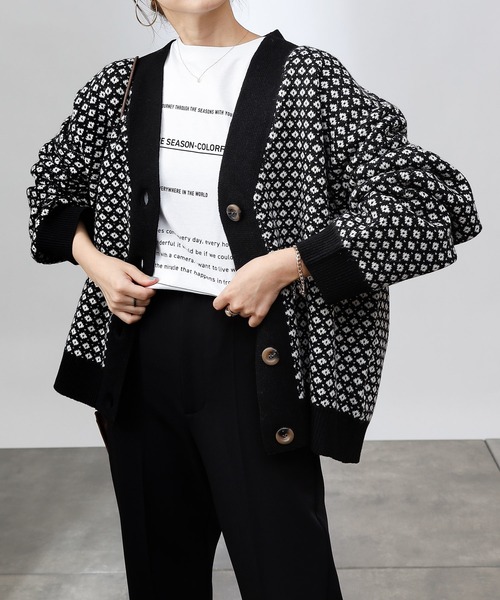 COLONY 2139（コロニートゥーワンスリーナイン）の「【TV媒体紹介商品】バイカラージャガード柄ニットカーディガン（カーディガン/ボレロ・レディース・ブラック/アイボリー/ブラウン・LARGE/MEDIUM）」の15枚目の写真