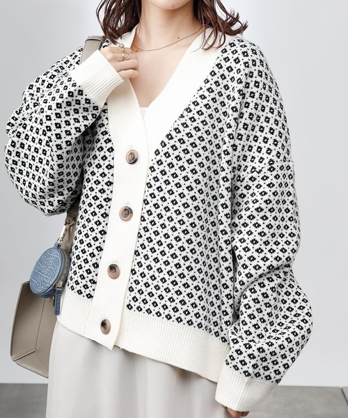 COLONY 2139（コロニートゥーワンスリーナイン）の「【TV媒体紹介商品】バイカラージャガード柄ニットカーディガン（カーディガン/ボレロ・レディース・ブラック/アイボリー/ブラウン・LARGE/MEDIUM）」の9枚目の写真