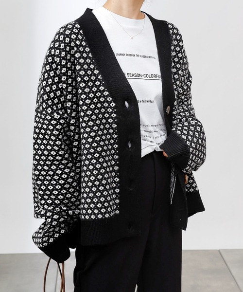 COLONY 2139（コロニートゥーワンスリーナイン）の「【TV媒体紹介商品】バイカラージャガード柄ニットカーディガン（カーディガン/ボレロ・レディース・ブラック/アイボリー/ブラウン・LARGE/MEDIUM）」の16枚目の写真