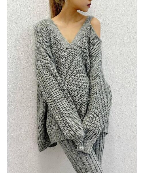 GYDA（ジェイダ）の「【SETUP着用可】ワンショルメランジヤーンLOOSEニットTOPS（ニット/セーター・レディース・グレー/チャコールグレー/ブラウン・FREE）」の3枚目の写真