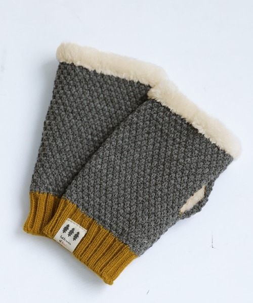 osharewalker（オシャレウォーカー）の「『ファー付きニットハンドウォーマー』（手袋・レディース・グリーン/テラコッタ/チャコール/ライトグレー/ネイビー・FREE）」の3枚目の写真