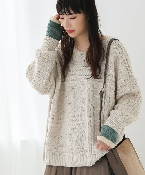 osharewalker（オシャレウォーカー）の「『ファー付きニットハンドウォーマー』（手袋・レディース・グリーン/テラコッタ/チャコール/ライトグレー/ネイビー・FREE）」の7枚目の写真