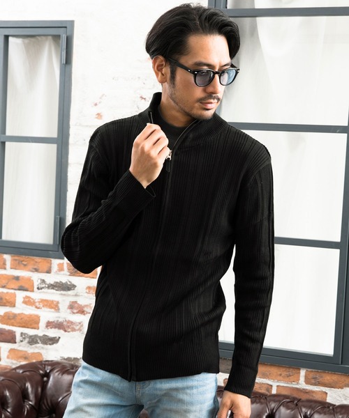 TopIsm（トップイズム）の「ランダムテレコ スタンドフルジップ カーディガン（カーディガン/ボレロ・メンズ・ネイビー/ブラックミックス/ブラック・M/L/XL）」の2枚目の写真