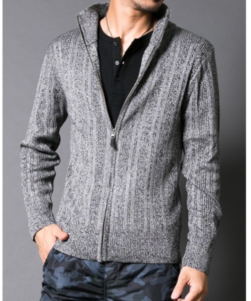 TopIsm（トップイズム）の「ランダムテレコ スタンドフルジップ カーディガン（カーディガン/ボレロ・メンズ・ネイビー/ブラックミックス/ブラック・M/L/XL）」の4枚目の写真