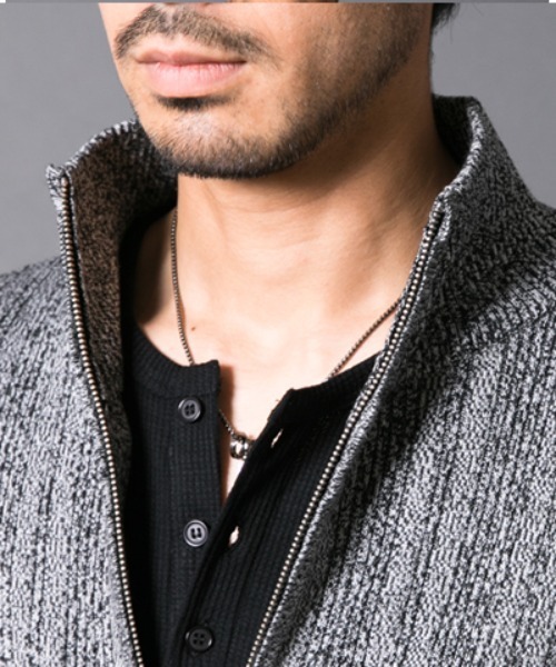 TopIsm（トップイズム）の「ランダムテレコ スタンドフルジップ カーディガン（カーディガン/ボレロ・メンズ・ネイビー/ブラックミックス/ブラック・M/L/XL）」の8枚目の写真