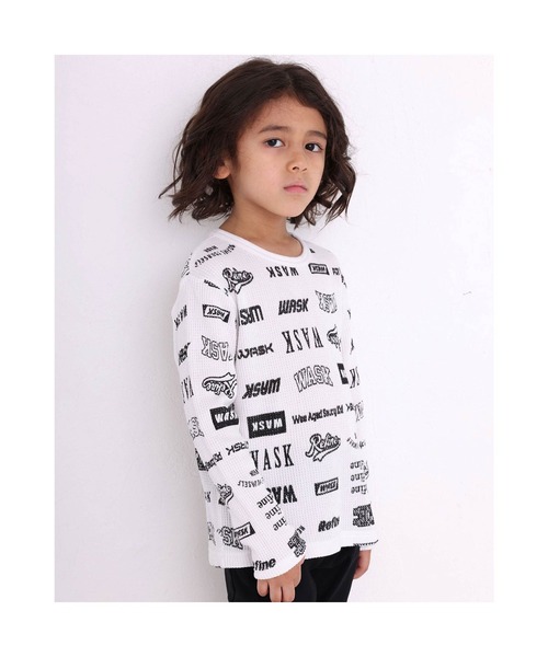 WASK(ワスク)の「WASK/ロゴ 柄 ワッフル Tシャツ (100~160cm)(Tシャツ/カットソー・キッズ・ブラック系その他/ホワイト系その他・140/120/130/110/150/160/100)」の1枚目の写真