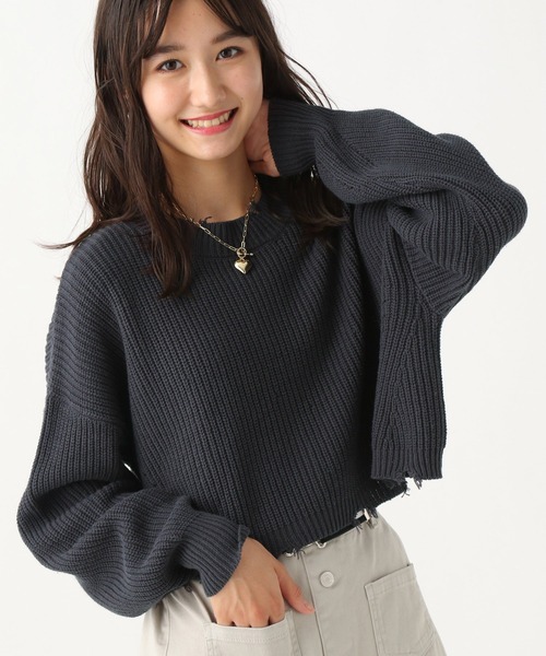 repipi armario(レピピ アルマリオ)の「ショート丈ダメージニット(ニット/セーター・レディース・グリーン/ブラック/グレー/グリーン系その他/ブルー系その他/ホワイト・MEDIUM/LARGE/SMALL)」の3枚目の写真