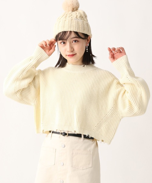 repipi armario(レピピ アルマリオ)の「ショート丈ダメージニット(ニット/セーター・レディース・グリーン/ブラック/グレー/グリーン系その他/ブルー系その他/ホワイト・MEDIUM/LARGE/SMALL)」の13枚目の写真
