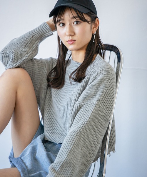 repipi armario(レピピ アルマリオ)の「ショート丈ダメージニット(ニット/セーター・レディース・グリーン/ブラック/グレー/グリーン系その他/ブルー系その他/ホワイト・MEDIUM/LARGE/SMALL)」の17枚目の写真