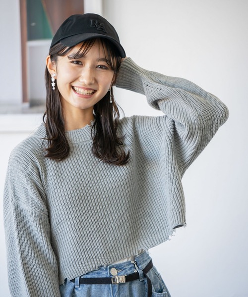 repipi armario(レピピ アルマリオ)の「ショート丈ダメージニット(ニット/セーター・レディース・グリーン/ブラック/グレー/グリーン系その他/ブルー系その他/ホワイト・MEDIUM/LARGE/SMALL)」の16枚目の写真