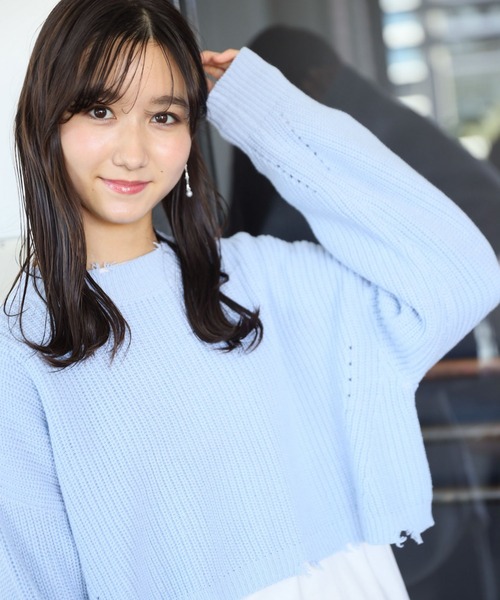repipi armario(レピピ アルマリオ)の「ショート丈ダメージニット(ニット/セーター・レディース・グリーン/ブラック/グレー/グリーン系その他/ブルー系その他/ホワイト・MEDIUM/LARGE/SMALL)」の22枚目の写真