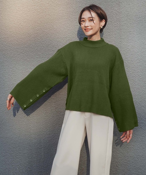 KOBE LETTUCE（コウベレタス）の「[ eriさんコラボ ] ボタンデザインモックネックニットトップス[C5786]（ニット/セーター・レディース・ライトブルー/ブラウン/アイボリー/モスグリーン/コーラルピンク・FREE）」の10枚目の写真