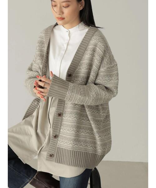 AMERICAN HOLIC（アメリカンホリック）の「ジャガードニットカーディガン（カーディガン/ボレロ・レディース・グレイッシュベージュ・FREE）」の4枚目の写真