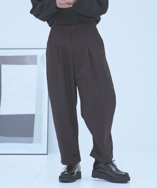 neez.(ニーズ)の「バックタックチェックワイドパンツ(スラックス・メンズ・ブラック/グレー/ワイン・SMALL/MEDIUM/LARGE)」の1枚目の写真